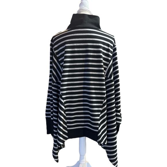 Shannon Passero Charlie Top Funnel Neck Batwing Black White Striped Knit XL - Picture 5 of 9